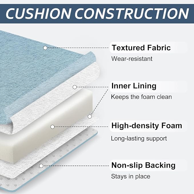 Basic Beyond Chair Cushions for Dining Chairs with Ties and Removable Cover, 2" Thick Seat Cushions for Kitchen Chairs, Set of 4, 17" x 16", Baby Blue - Image 4