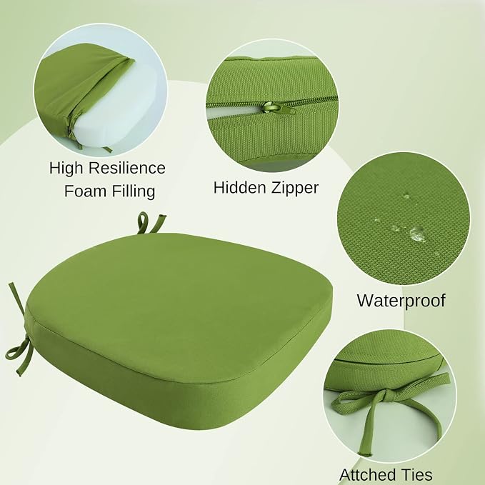 idee-home Outdoor Chair Cushions Set of 2, 19" x 19" D-Shaped | Thick Outdoor Seat Cushions Waterproof Patio Furniture with Ties Dining Pads - Image 2