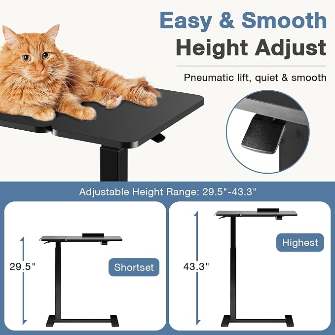 DUMOS Adjustable Bedside Overbed Table with Wheels, Black | Laptop Standing Desk with Tilting Top Height, Mobile Rolling Computer Cart for Hospital Home Bedroom Use - Image 3