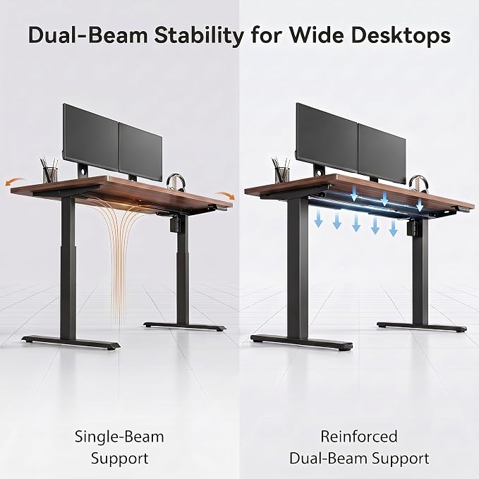 HUANUO Electric Standing Desk Frame with Double Crossbeam,Black Frame Only | Fits Max 35.4″ x 86.6″ Tops,Brushless Motor,220 lbs Capacity,4 Memory Heights,30% Thicker Legs,quiet operation - Image 5