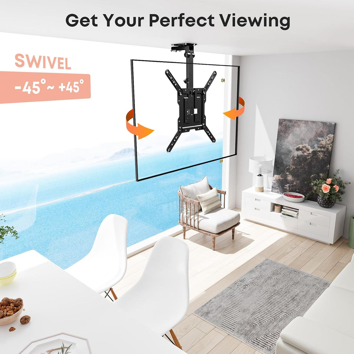 Flip Down TV Mount for Most 23'' to 55'' TVs, Manual Ceiling TV Mount - Image 8