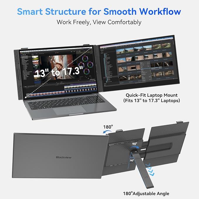 Blackview Laptop Screen Extender, 1.3lbs Ultra-Light & 0.17" Ultra-Slim, 14" FHD 1080P IPS Portable Laptop Monitor Extender, Travel Dual Monitor for 13-17",Plug & Play for Windows/Mac/Android/Switch - Image 8