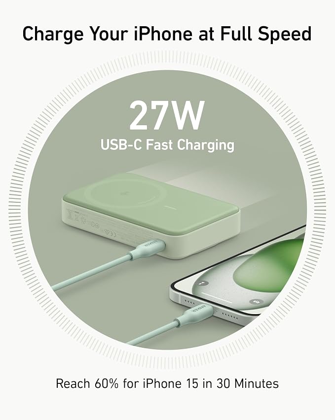 Anker MagGo Power Bank, 10,000mAh Qi2-Certified 15W Max Portable Charger | Fast MagSafe-Compatible Battery Pack, Smart Display, Foldable Stand, for iPhone 16 / 15 / 14 / 13 Only (USB-C Cable Included) - Image 5
