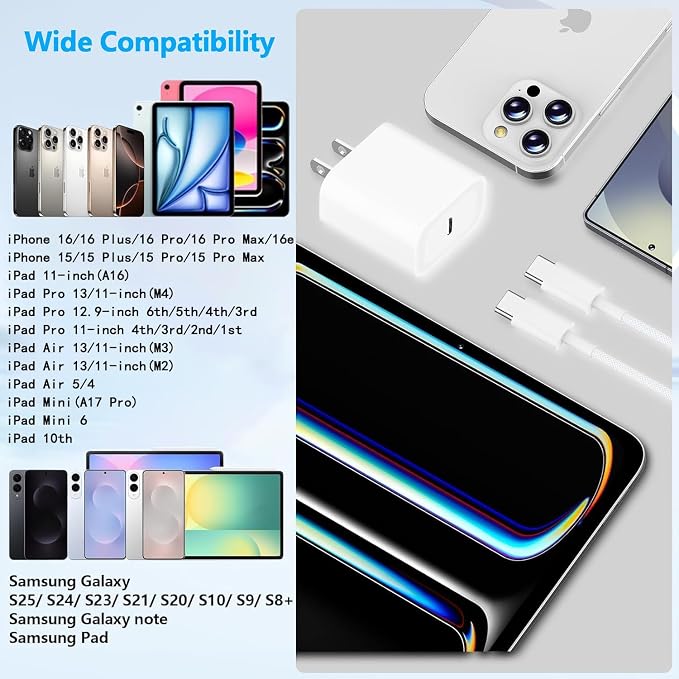 iPhone 17 16 Charger,2Pack USB C Fast Charger Apple Charge Type C Fast Charging Block&6FT USB C to C Woven Cable Cord for iPhone 17 Pro Max/17 Pro/Air/16 Plus/16E/15 Series/iPad Pro/Air/Mini - Image 6