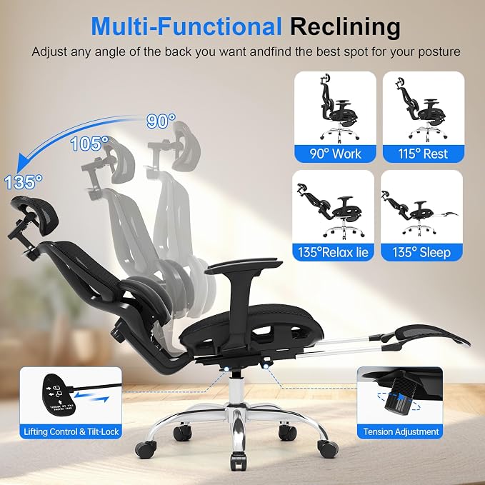 Ergonomic Office Chair, Home Office Desk Chairs with 3D Headrest Armrests | Freepub Computer Gaming Chair with Adjustable Lumbar Support, Big and Tall High Back chairs for Man Women, 350lbs, Black - Image 4
