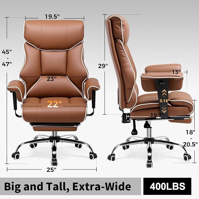 GTPLAYER Big and Tall Gaming Chair 400lbs Heavy Duty Office Chair with Foot Rest & Ergonomic Pocket Spring Cushion, High Back Lumbar Support for Lower Back Pain Relief, Coffee Brown - Image 3