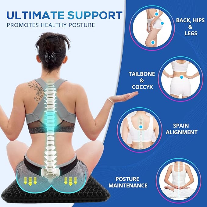 20" Gel Seat Cushion for Long Sitting Pressure Relief(Jumbo&Thick) - Wheelchair Cushion for Pressure Sores - Back, Sciatica & Tailbone Pain Relief Cushion- Non-Slip Butt Pillow for Office, Home, Car - Image 5