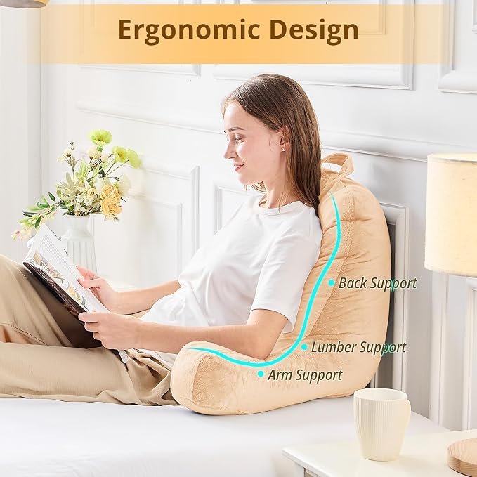 Sasttie Reading Pillow for Bed, Back Pillow for Sitting Up, Camel | 18" Backrest Support Cushion for Couch, Sofa, and Floor, Dorm Essentials, OEKO-TEX, Adjustable Down Alternative Fill - Image 5