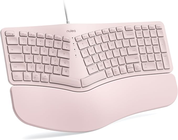 Nulea RT05C Wired Ergonomic Keyboard, Split Keyboard with Cushioned Wrist Rest, Adjustable Tilt Legs, Plug and Play, USB Corded, Compatible with Windows/Mac (Pink) by Nulea