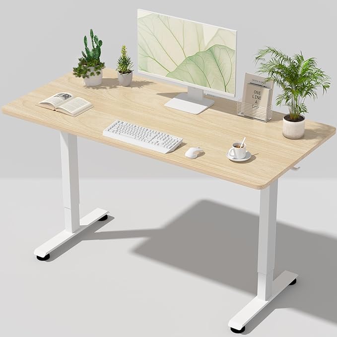 Veken 55 Inch Large Electric Standing Desk, Gaming Table, Nature | Height Adjustable Sit Stand Up Computer Tables for Home Office, Study , Writing, Suit students, employees and group work by Veken