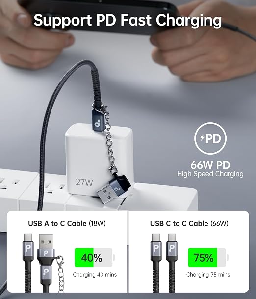 USB C Cable 10FT, USBA to USBC Cable, USBC to C Cable, 2Pack Type C Fast | Charging Cables Nylon Braided Cable for iPhone 17/16/15/Pro/Plus/Pro Max/Samsung/LG, with USB C Female to USB A Male Adapter - Image 3