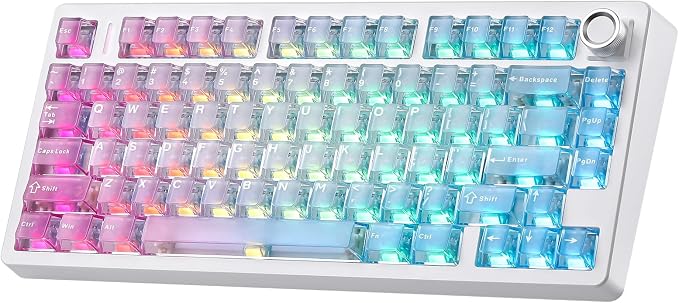 N75 V2 Wireless Gaming Keyboard,2.4GHz/BT/Wired Mechanical Keyboard | 75% Keyboard with Knob, Tri-Mode Bluetooth Keyboard, Gasket Hot Swappable Creamy Keyboard for Win & Mac (Pink-Blue Gradient) by MIKIBY