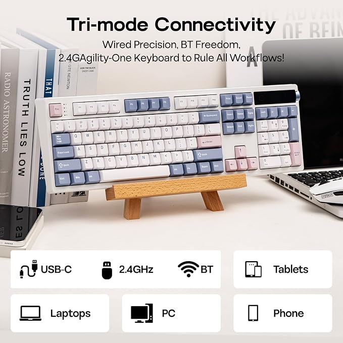 EPOMAKER TH108 PRO Full Size Mechanical Keyboard with Screen & Knob | Wireless Gaming Keyboard with 10000mAh, Creamy Gasket, Hot Swap, Custom Driver, RGB Backlight (White, Sea Salt Silent) - Image 5