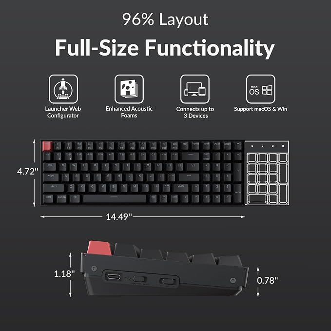 Keychron K4 96% Layout QMK Wireless and Wired Options Mechanical Keyboard, White Backlight Super Brown Switch, Paired with Shine-Through Double-Shot PBT Keycaps for Mac Windows-Version 3 - Image 2