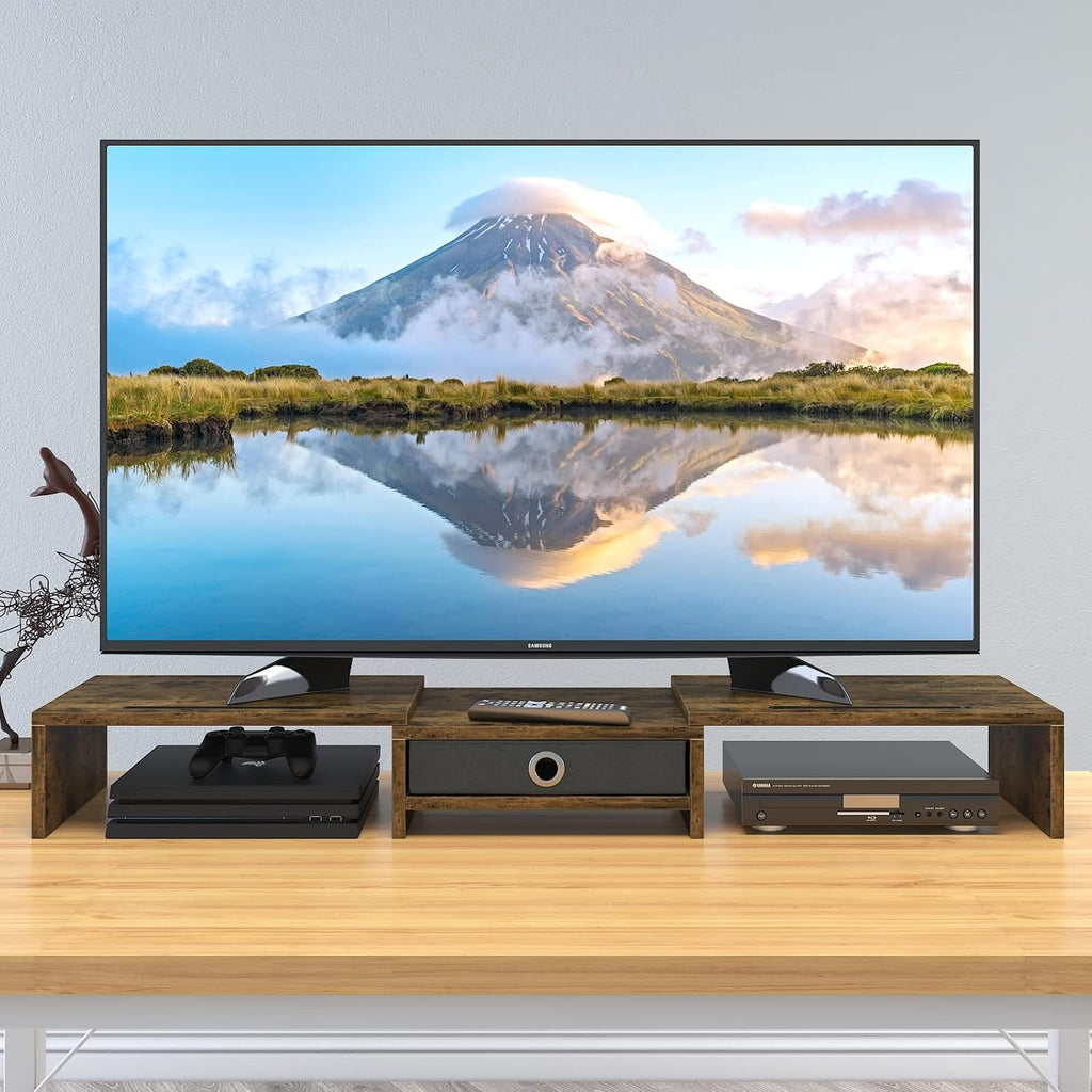 WESTREE Dual Monitor Stand Riser with Drawer, 3 Shelf Computer Monitor Riser with Adjustable Length and Angle, Desktop Monitor Stand Riser Storage Organizer for 2 Monitors - Image 6