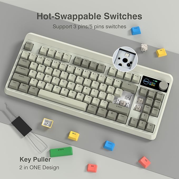 Womier Retro 75% Gaming Keyboard with OLED Display&Knob, M87 Pro Bluetooth 5.1/2.4GHz /USB-C Wireless Mechanical Keyboard with Hot-Swappable Custom Switch, Compact Gamer RGB Keyboard-Grey | M87 Pro Bluetooth 5.1/2.4GHz /USB-C Mechanical Gaming Keyboard... - Image 5