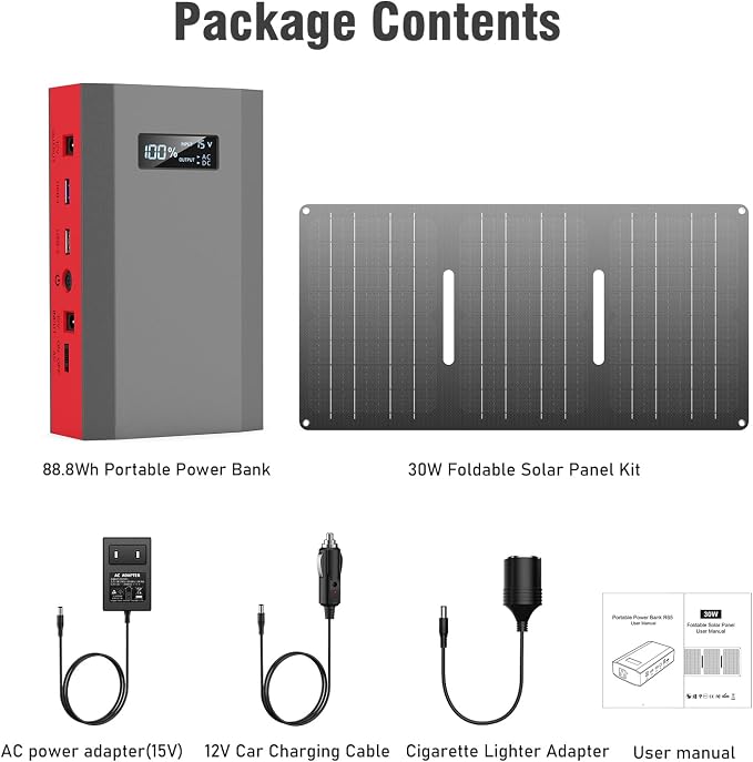 Portable Solar Power Bank with AC Outlet 65W 110V External Battery Pack | 24000mAh Portable Laptop Charger with Foldable Solar Panel 30W for Outdoor Smart Devices Camping Hiking Trip Off Grid Backup - Image 7