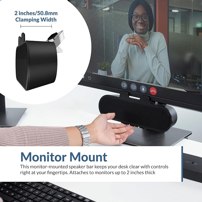 Cyber Acoustics CA-2890PRO USB and Bluetooth Speaker Bar, Clip-On Monitor | Monitor-Mounted Speaker Bar for PC and Mac, Great for Calls and Music, Auto-Switch Between Devices, Mic Mute Button - Image 2