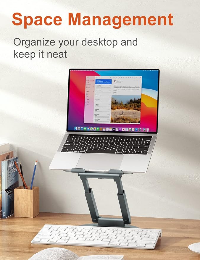 tounee Telescopic Laptop Stand for Desk with 360° Swivel Base, Sit to Stand, Height Adjustable, Portable Riser Holder for Good Posture, Compatible with MacBook Pro, All Laptops 10-17"-Gray - Image 8
