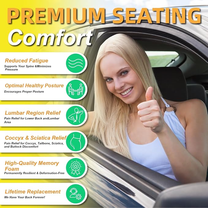 kingphenix Car Seat Cushion with Back Support Pillow, Memory Foam, Brown | Memory Foam Car Cushion for Long Driving, Truck, Office Chair, Tailbone and Lower Back Support - Image 2