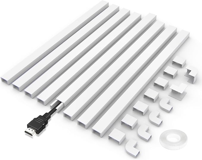 125" Small Cable Concealer for Single Cord, 8-Pack, White | 125-inch single-cord cable concealer with 8 adhesive channels for clean wall cable management in any room by Bestongbestservicesforyou