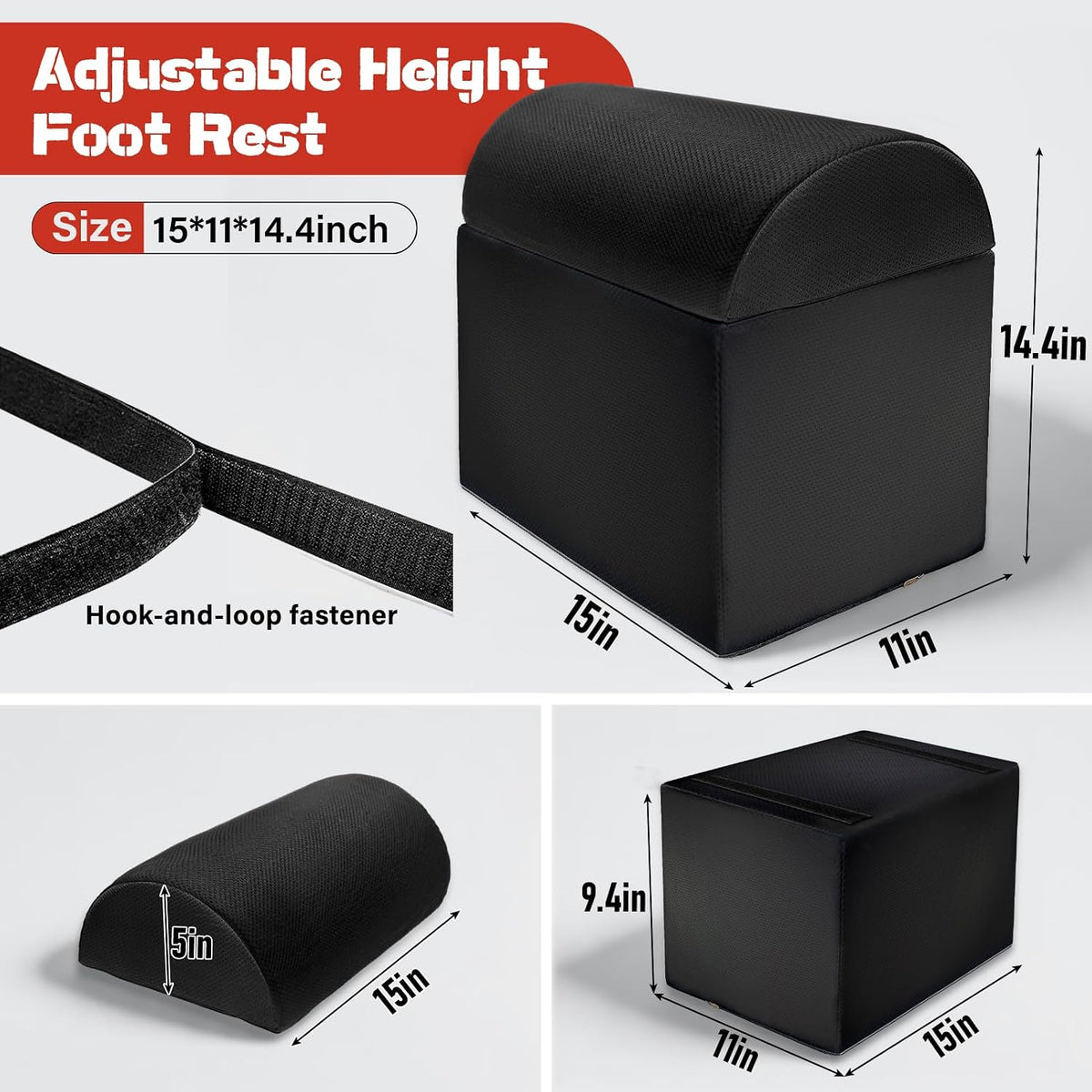 Adjustable Footrest for Under Desk at Work Ergonomic Foot Rest with 3 Adjustable Height Foot Stool for Under Desk Office Footrests with Removable Washable Mesh Cover, Black - Image 2