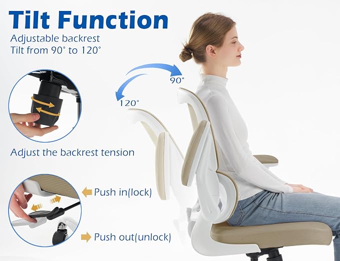TRALT Ergonomic Office Chair Desk Chair with Adjustable Lumbar Support | Desk Chair Comfy with Flip-up Armrests Ergonomic Chair - Mesh Computer Chairs for Adults, 330lbs, PU Leather (Khaki, 1) - Image 7