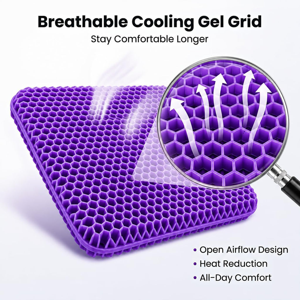 Extra Thick Large Pure Gel Seat Cushion for Long Sitting, Breathable Comfort Cushion for Back, Sciatica, Tailbone & Hip Pain Relief, Washable Portable Cushion for Office Chair, Car, Wheelchair - Image 5