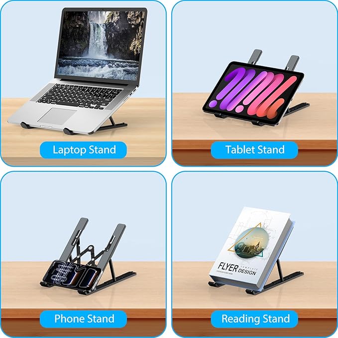 Adjustable Laptop Stand, Portable Laptop Riser for Desk | ABS+Silicone Foldable Ventilated Cooling Notebook Holder Stand for 10-15.6” Laptops, Tablets - Image 6