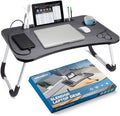Slendor Foldable Lap Desk with Cup Holder for Bed, Couch, Floor | Portable,with USB Light, Fan, Pen Holder,Tablet Holder,for Laptop,Writing,Eating, Black by Slendor