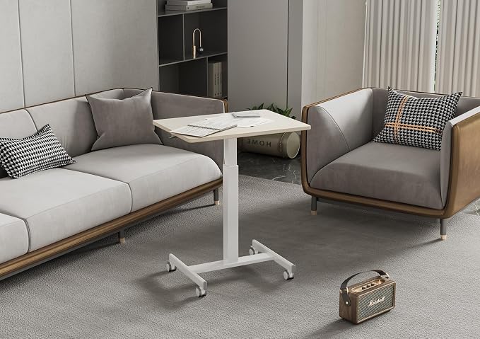 Claiks Mobile Rolling Desk Small Portable Laptop Cart on Wheels 28" Natural | Rolling Adjustable Desk, Lockable Wheels, Gas Spring Lift, Side Hook, Easy Assembly - Image 7