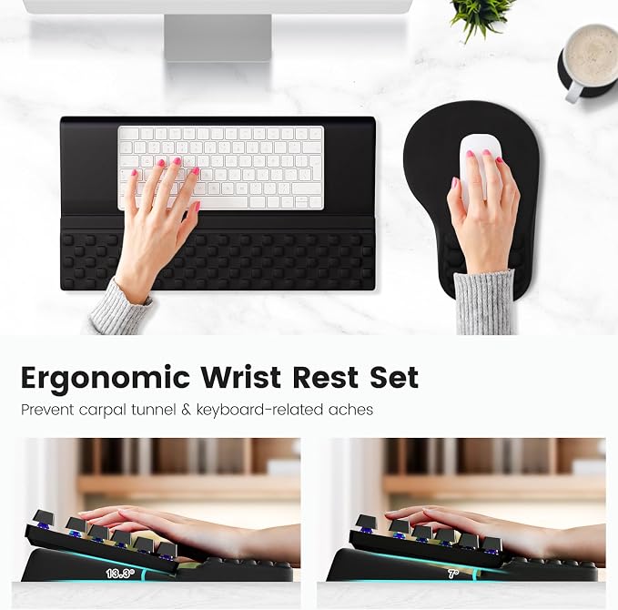Ospelelf Ergonomic Mouse Pad and Keyboard Stand Wrist Rest Set, Memory Foam Comfort, Pain Relief for Typing, Office Desk Accessories, Black - Image 3