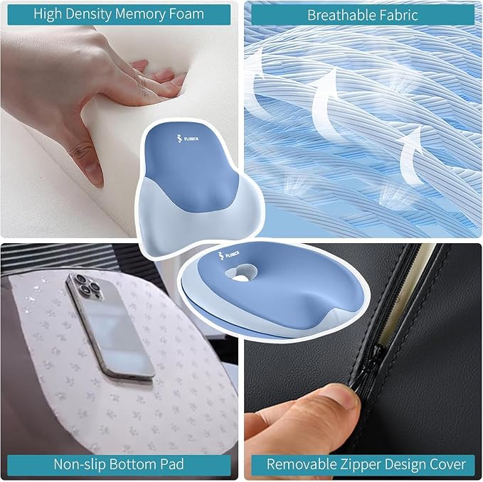 Seat Cushion Lumbar Support Pillow for Office Chair, Car Lower Back Support, Ergonomic Desk Chair Pillow for Butt and Back Support of Memory Foam Seat Pad(Blue) - Image 3