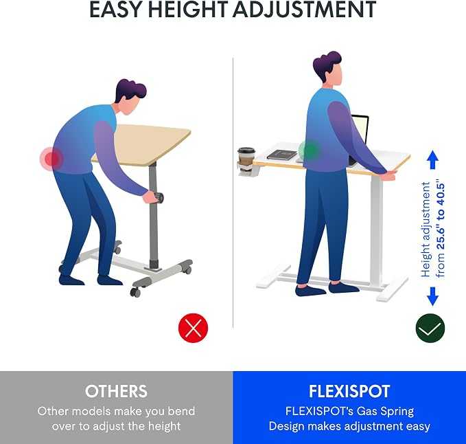 FLEXISPOT H7 32" Pneumatic Height-Adjustable Overbed Table with Wheels | C-shaped bedside table TV Tray,Medical End Side Table,Laptop desk for Hospital Home office use,31.5"Wx17.7"D,White Maple - Image 3