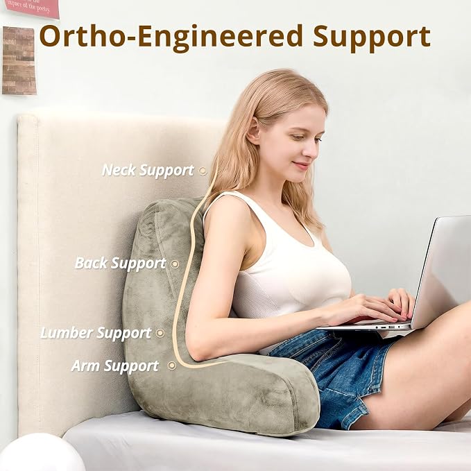 Sasttie Reading Pillow for Bed, Back Pillow for Sitting Up, Linen | 18" Backrest Support Cushion for Couch, Sofa, and Floor, Dorm Essentials, OEKO-TEX, Adjustable Down Alternative Fill - Image 2