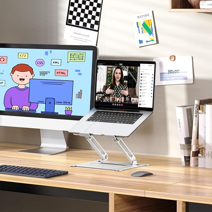 Adjustable Laptop Stand for Desk, 10-15.6“ Laptop Riser, Silver | Sturdy Aluminum Foldable Stand, Heat-Dissipation Design, Ergonomic Holder Fits MacBook/Dell/HP/Lenovo for Home/Office. - Image 2