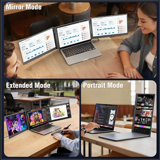 APILDELLA 15.6’’ Triple Laptop Screen Extender, 1080P FHD Portable Dual Monitor for Laptop USB C HDMI, Plug-Play Monitor Extender for Triple Display for Mac/Windows, Fit 13”-17.3” Laptops - Image 6