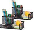 Comix 2 Packs Mesh Pen Holder, Desk Organizer for Home Office, Black | 3 Compartment Pencil Holder, Sticky Notes Holder, Pen Organizer Office Supplies by Comix