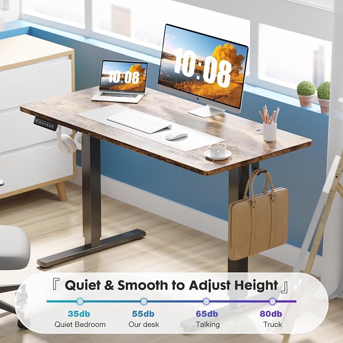 DUMOS 47 Inch Electric Standing Desk, Memory Adjustable Home Office Desk | Sit Stand Up Desk for Work Home Office,Adjustable Desk, Rising Computer Table with Splice Board,Cable Management,Hook,Rust - Image 5