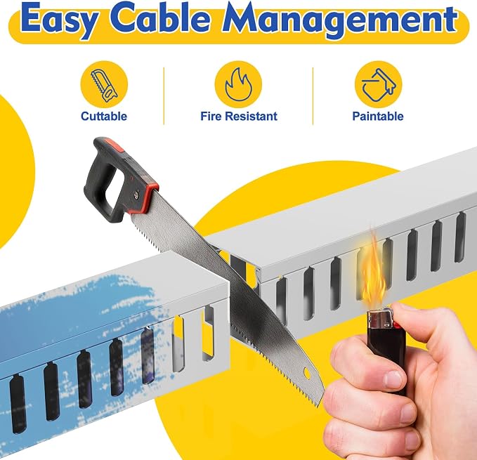 Open Slot Wiring Raceway Cable Duct,Cable Management Cord Track | 123" open slot cable raceway,Grey 1.97x1.97", 2 pcs desk wire channel to hide computer cables and cords - Image 4