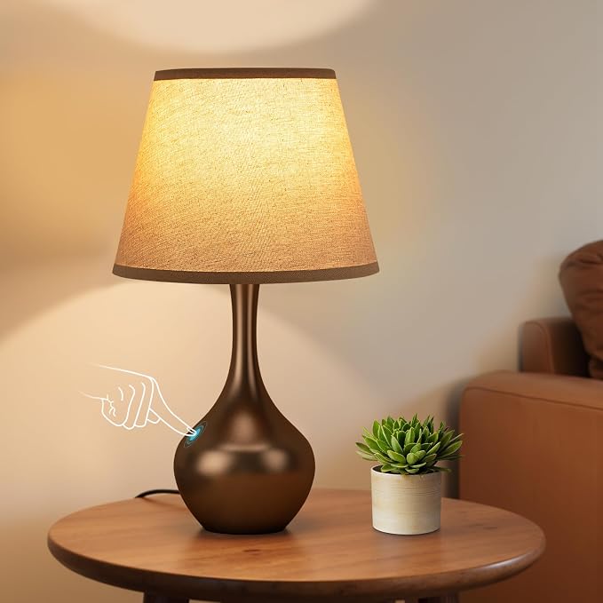 16.1" Touch Table Lamp for Nightstand, 3 Way Dimmable Small Bedroom Lamp | Touch Control, Bulb Included, Brown Bedside Lamps for Desk, Night Stands, Living Room, End Table, Corded by SeealleLighting