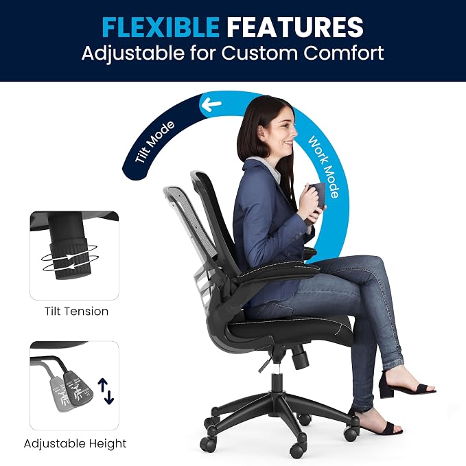 Flash Furniture Desk Chair with Wheels - Swivel Chair with Mid-Back Black Mesh and LeatherSoft Seat for Home Office and Desk - Image 11