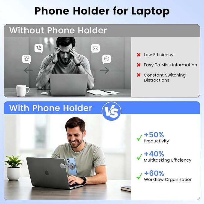 Magnetic Phone Holder for Laptop, MagSafe Laptop Phone Mount for iPhone 17/16/15/14/13/12 & All Phones, 180°Adjustable Magnetic Phone Holder for Tesla Monitor (Gray) - Image 4