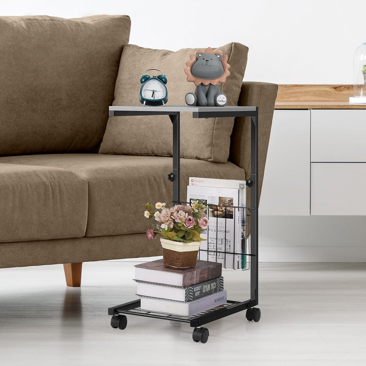 C Shaped End Table with Wheels - Image 8