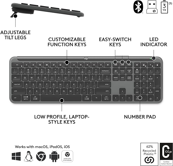 Logitech Signature Slim MK955 for Business Keyboard Mouse Combo | Signature, Quiet typing, Secure receiver, Bluetooth, Globally certified, Windows, Mac, Chrome, Linux, For business - Image 6