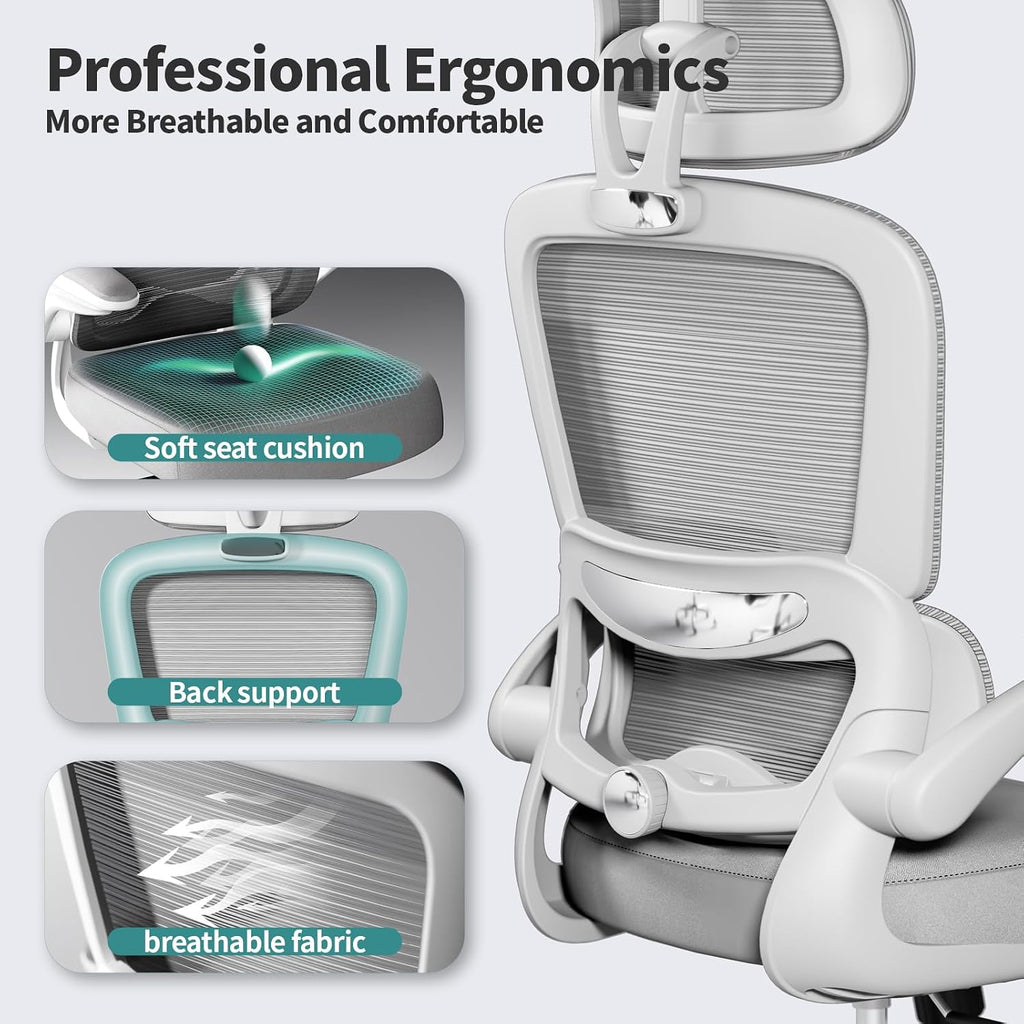 TRALT Office Chair Ergonomic Desk Chair with Lumbar Support Grey, 1 - Image 5