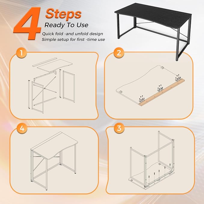 Huuger Folding Desk for Small Spaces, 39.4 Inch Foldable Computer Table | Easy Assembly, Small Writing Work Office Computer Desk, for Home Office, Study, Bedroom, Dorm, Space Saving, Black - Image 9