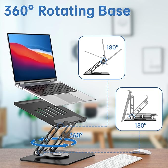 Laptop Stand for Desk Adjustable Computer Stand with 360 Rotating Base Ergonomic Laptop Riser Mount for Desk Foldable Protable Computer Desk Fits with MacBook Pro Air, - Image 3