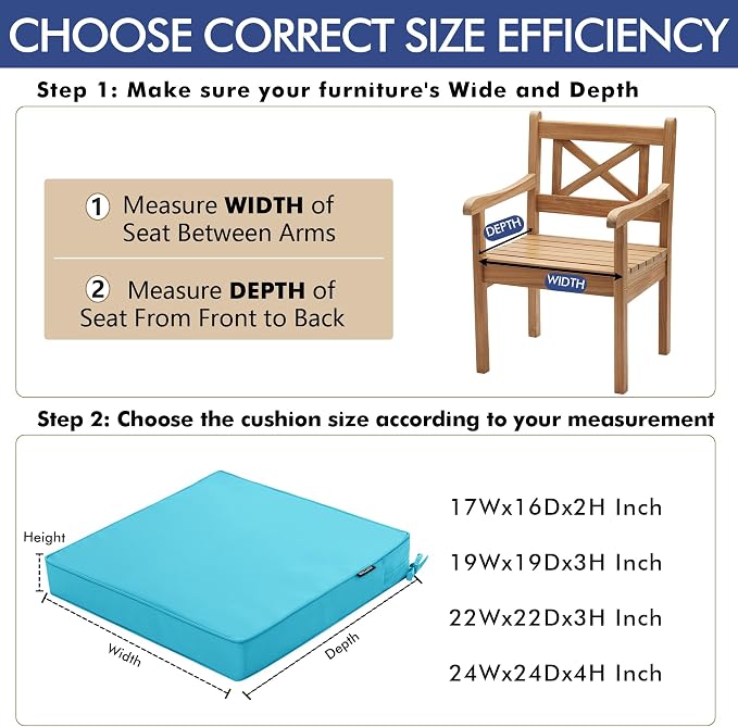 Outdoor Chair Cushions Set of 6, 19 x 19 x 3 Inch Seat Pads | Waterproof Patio Chair Cushions with Tie, Fade Resistant Cushions for Outdoor Furniture Garden Lawn, Teal - Image 4