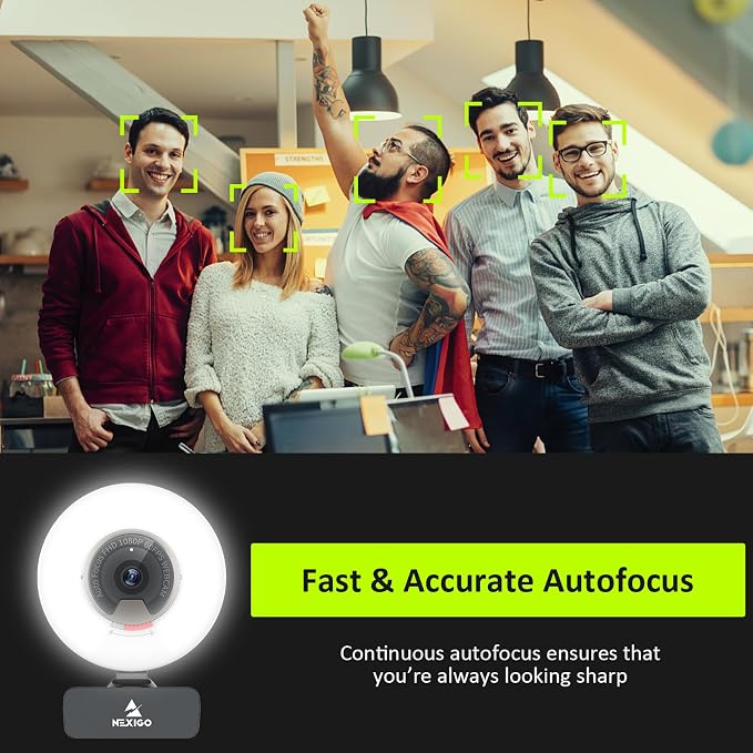 NexiGo N960E 1080P 60FPS Webcam with Light, Software Included, Fast AutoFocus, Built-in Privacy Cover, USB Web Camera, Dual Stereo Microphone, for Zoom Meeting Skype Teams Twitch - Image 5